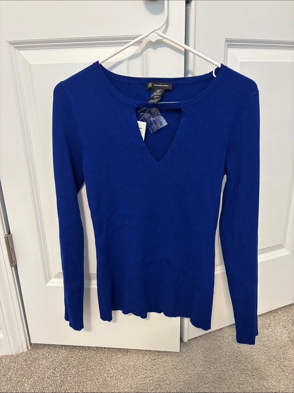 INC International Concepts Women's Cobalt V-Neck Ribbed Long Sleeve Sweater